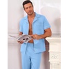 Ekouaer Men’s Cotton Pajama Set Short Sleeve Button Down Sleepwear Pjs(Light Blue)
