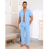 Ekouaer Men’s Cotton Pajama Set Short Sleeve Button Down Sleepwear Pjs(Light Blue)
