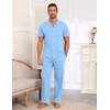 Ekouaer Men’s Cotton Pajama Set Short Sleeve Button Down Sleepwear Pjs(Light Blue)