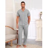 Ekouaer Men’s Cotton Pajama Set Short Sleeve Button Down Sleepwear Pjs(Light Gray)