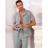 Ekouaer Men’s Cotton Pajama Set Short Sleeve Button Down Sleepwear Pjs(Light Gray)