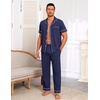 Ekouaer Men’s Cotton Pajama Set Short Sleeve Button Down Sleepwear Pjs(Navy Blue)