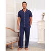 Ekouaer Men’s Cotton Pajama Set Short Sleeve Button Down Sleepwear Pjs(Navy Blue)