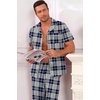 Ekouaer Men’s Cotton Pajama Set Short Sleeve Button Down Sleepwear Pjs(Plaid/Blue Grey)