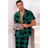 Ekouaer Men’s Cotton Pajama Set Short Sleeve Button Down Sleepwear Pjs(Plaid/Green and Black)