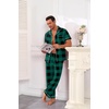 Ekouaer Men’s Cotton Pajama Set Short Sleeve Button Down Sleepwear Pjs(Plaid/Green and Black)
