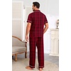 Ekouaer Men’s Cotton Pajama Set Short Sleeve Button Down Sleepwear Pjs(Plaid/Red and Black)