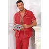 Ekouaer Men’s Cotton Pajama Set Short Sleeve Button Down Sleepwear Pjs(Red)