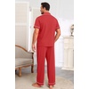 Ekouaer Men’s Cotton Pajama Set Short Sleeve Button Down Sleepwear Pjs(Red)