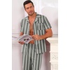 Ekouaer Men’s Cotton Pajama Set Short Sleeve Button Down Sleepwear Pjs(Striped/Dark Grey & Apricot)