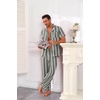 Ekouaer Men’s Cotton Pajama Set Short Sleeve Button Down Sleepwear Pjs(Striped/Dark Grey & Apricot)