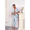 Ekouaer Men’s Cotton Pajama Set Short Sleeve Button Down Sleepwear Pjs(Striped/White & Blue)