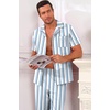 Ekouaer Men’s Cotton Pajama Set Short Sleeve Button Down Sleepwear Pjs(Striped/White & Blue)