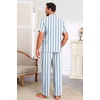 Ekouaer Men’s Cotton Pajama Set Short Sleeve Button Down Sleepwear Pjs(Striped/White & Blue)