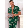 Ekouaer Men’s Cotton Pajama Set Short Sleeve Button Down Sleepwear Pjs(Tiger/Green)