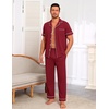 Ekouaer Men’s Cotton Pajama Set Short Sleeve Button Down Sleepwear Pjs(Wine Red)