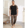 Ekouaer Mens Pajama Set Short Sleeve Pjs with Pant 2 Piece Lounge Set S-3XL(Black Leopard)