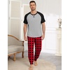 Ekouaer Mens Pajama Set Short Sleeve Pjs with Pant 2 Piece Lounge Set S-3XL(Black-red Plaid)