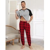 Ekouaer Mens Pajama Set Short Sleeve Pjs with Pant 2 Piece Lounge Set S-3XL(Black-red Plaid)