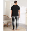 Ekouaer Mens Pajama Set Short Sleeve Pjs with Pant 2 Piece Lounge Set S-3XL(Black-white Plaid)