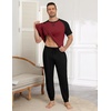 Ekouaer Mens Pajama Set Short Sleeve Pjs with Pant 2 Piece Lounge Set S-3XL(Deep Red Black)