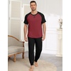 Ekouaer Mens Pajama Set Short Sleeve Pjs with Pant 2 Piece Lounge Set S-3XL(Deep Red Black)