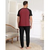 Ekouaer Mens Pajama Set Short Sleeve Pjs with Pant 2 Piece Lounge Set S-3XL(Deep Red Black)