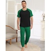 Ekouaer Mens Pajama Set Short Sleeve Pjs with Pant 2 Piece Lounge Set S-3XL(Green-black Plaid)