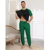 Ekouaer Mens Pajama Set Short Sleeve Pjs with Pant 2 Piece Lounge Set S-3XL(Green-black Plaid)