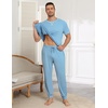 Ekouaer Mens Pajama Set Short Sleeve Pjs with Pant 2 Piece Lounge Set S-3XL(Light Blue)
