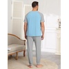 Ekouaer Mens Pajama Set Short Sleeve Pjs with Pant 2 Piece Lounge Set S-3XL(Light Blue Grey)