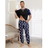 Ekouaer Mens Pajama Set Short Sleeve Pjs with Pant 2 Piece Lounge Set S-3XL(Navy Santa)