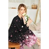 Ekouaer Nightgowns for Women Long Sleeve Winter Night Gown with Pockets(Black Pink Flower)