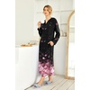 Ekouaer Nightgowns for Women Long Sleeve Winter Night Gown with Pockets(Black Pink Flower)