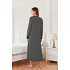 Ekouaer Nightgowns for Women Long Sleeve Winter Night Gown with Pockets(Black Stripe)