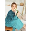 Ekouaer Nightgowns for Women Long Sleeve Winter Night Gown with Pockets(Green Leaves)