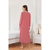 Ekouaer Nightgowns for Women Long Sleeve Winter Night Gown with Pockets(Red Stripe)