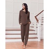 Ekouaer Pajamas for Women Set Long Sleeve Pjs Soft 2 Piece Cozy Loungewear(Brown)