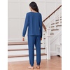 Ekouaer Pajamas for Women Set Long Sleeve Pjs Soft 2 Piece Cozy Loungewear(Navy Blue)