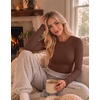 Ekouaer Women Long Sleeve Thermal Shirts Micro Fleece Tops Warm Undershirts(Brown)