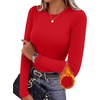 Ekouaer Women Long Sleeve Thermal Shirts Micro Fleece Tops Warm Undershirts(Red)