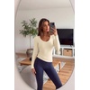 Ekouaer Womens Deep V Neck Long Sleeve Shirts Basic Thermal Tops(Beige)