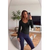 Ekouaer Womens Deep V Neck Long Sleeve Shirts Basic Thermal Tops(Black)