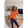 Ekouaer Womens Deep V Neck Long Sleeve Shirts Basic Thermal Tops(Orange)