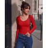 Ekouaer Womens Deep V Neck Long Sleeve Shirts Basic Thermal Tops(Red)