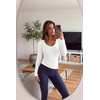 Ekouaer Womens Deep V Neck Long Sleeve Shirts Basic Thermal Tops(White)