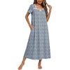 Ekouaer Cotton Long Nightgowns for Women Vintage House Dress with Pockets(Blue With White Flowers)