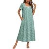 Ekouaer Cotton Long Nightgowns for Women Vintage House Dress with Pockets(Green With White Flowers)