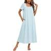 Ekouaer Cotton Long Nightgowns for Women Vintage House Dress with Pockets(Light Blue)