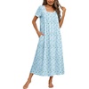 Ekouaer Cotton Long Nightgowns for Women Vintage House Dress with Pockets(Light Blue Floral)
